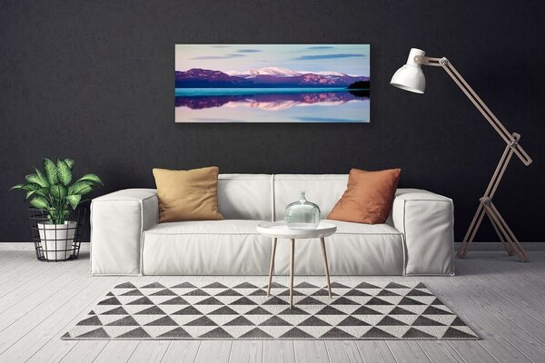 Tablou pe panza canvas Mountain Lake Peisaj Alb Negru Maro Albastru