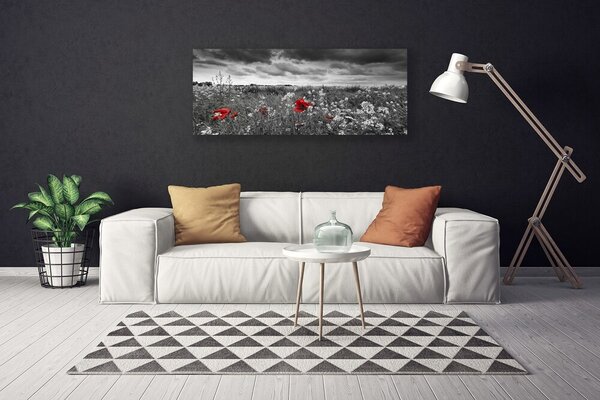 Tablou pe panza canvas Flori Meadow Natura Gri Roșu