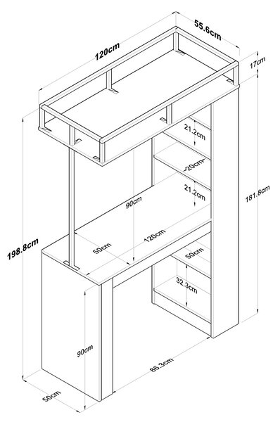 Masa de dining cu raft de depozitare VALTORI, nuc/negru