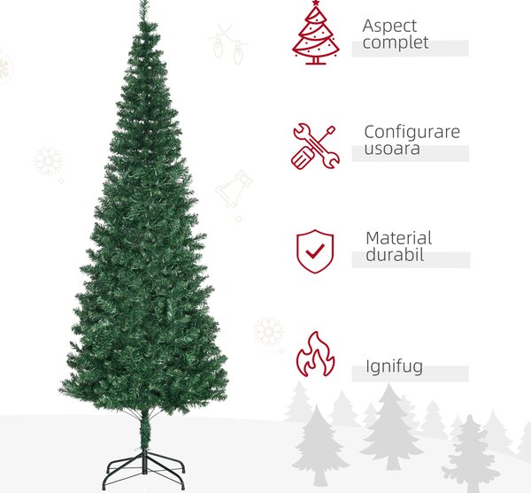 Brad de Craciun Artificial 210cm 631 Ramuri Dese din PVC ecologic, Baza Ф50, Verde, Decoratiune de Craciun HOMCOM | Aosom Romania
