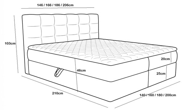 Pat boxspring tapițat DIRELIS VIBE 140x200 cm crem Saltele: Saltea cu arcuri Bonell