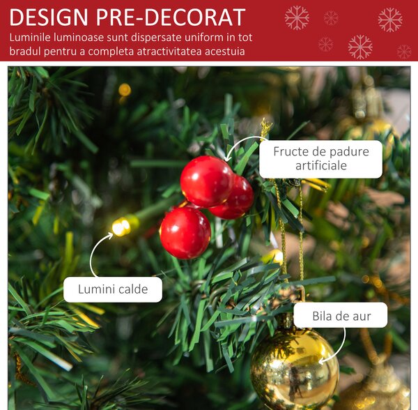 Mini Brad de Craciun, Brad cu lumini LED, decoratiune de Craciun, brad artificial de sarbatori Ф20x60cm HOMCOM | Aosom Romania