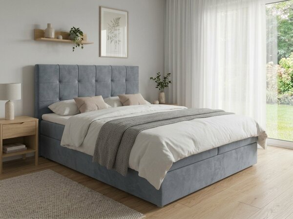 Pat tapițat boxspring DIRELIS TRINITY 140x200 cm gri Saltele: Saltea cu arcuri Bonell