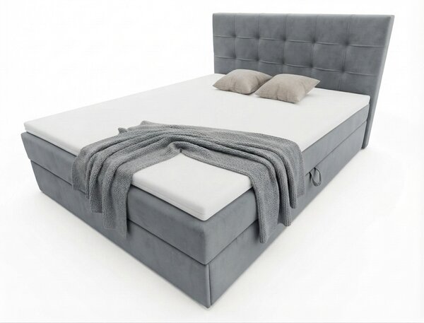 Pat tapițat boxspring DIRELIS TRINITY 140x200 cm gri Saltele: Saltea cu arcuri Bonell
