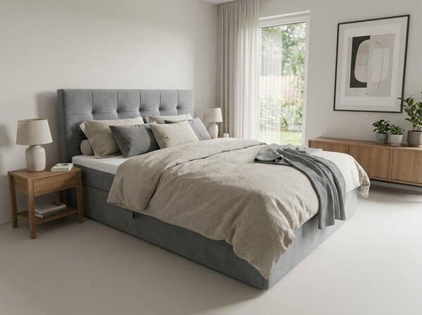 Pat tapițat boxspring DIRELIS TRINITY 140x200 cm gri Saltele: Saltea cu arcuri Bonell