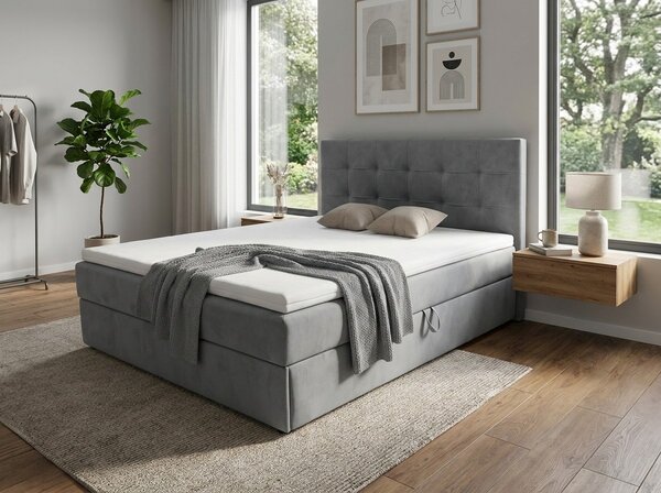 Pat tapițat boxspring DIRELIS TRINITY 140x200 cm gri Saltele: Saltea cu arcuri Bonell