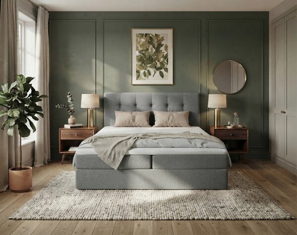 Pat tapițat boxspring DIRELIS TRINITY 140x200 cm gri Saltele: Saltea cu arcuri Bonell