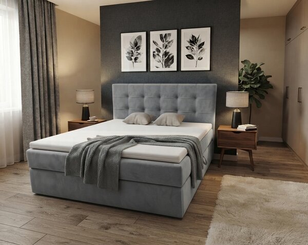Pat tapițat boxspring DIRELIS TRINITY 140x200 cm gri Saltele: Saltea cu arcuri Bonell