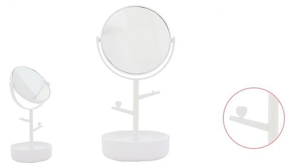 Oglinda de masa cu organizator pentru bijuterii, inaltime 33 cm, alb