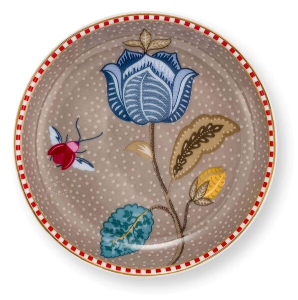 Farfurie pentru ceai, din porțelan, Pip Studio, Khaki, 9 cm, colecția Blooming Tales