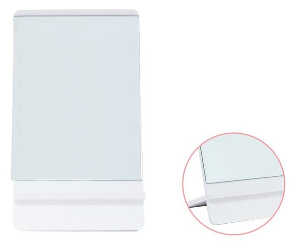 Oglinda cosmetica de masa, forma dreptunghiulara, suport sprijin, rama alba