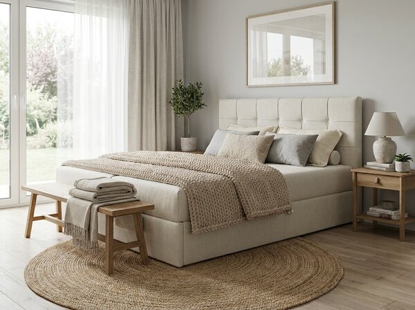 Pat boxspring tapițat DIRELIS VIBE 140x200 cm crem Saltele: Saltea cu arcuri Bonell