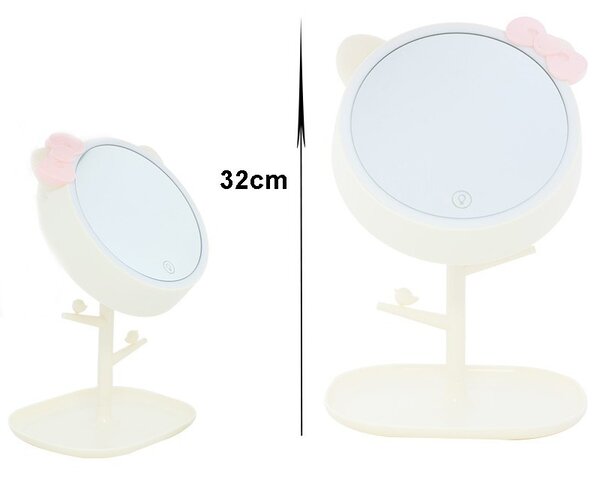 Oglinda de masa, iluminare LED, suport bijuterii si produse cosmetice, model urechi