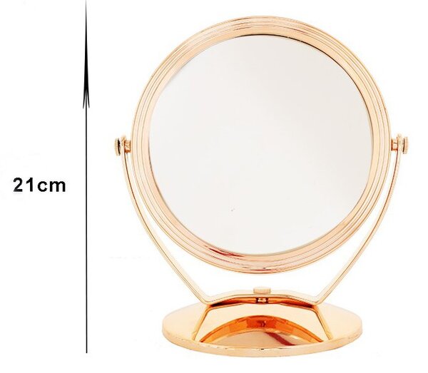 Oglinda cosmetica de masa, doua fete, rotire 360 grade, cu suport, rose gold