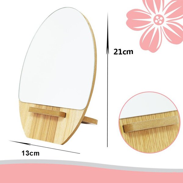 Oglinda cosmetica cu suport din lemn, inaltime 21 cm, natur