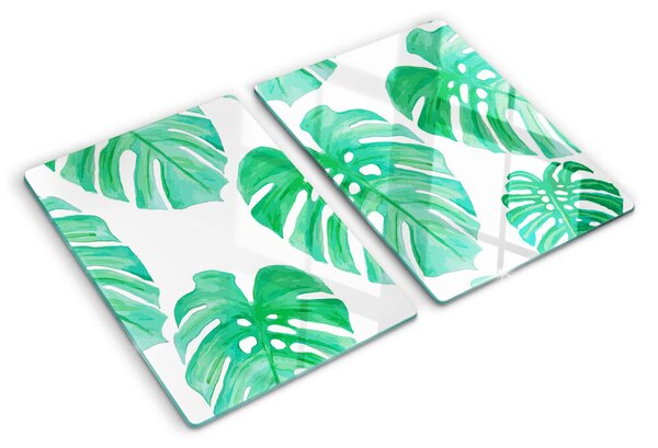 Tocător din sticlă Frunze de Monstera pe fundal alb