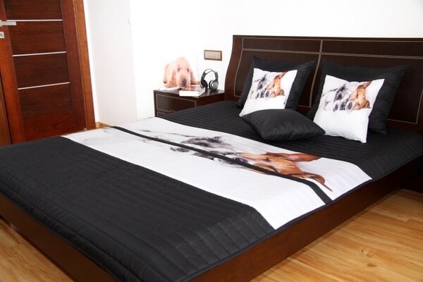 Cuvertură de pat negru-alb pentru copii cu model cățeluși Lăţime: 160 cm | Lungime: 210 cm
