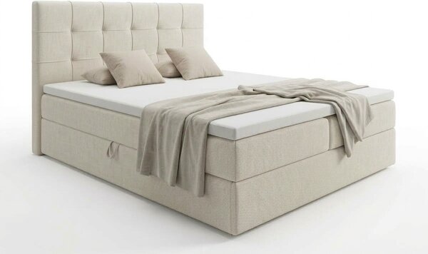 Pat boxspring tapițat DIRELIS VIBE 140x200 cm crem Saltele: Saltea cu arcuri Bonell
