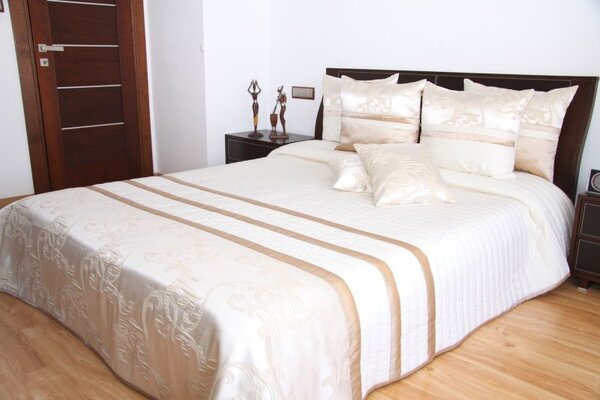 Cuvertură de pat de lux culoarea crem cu model de dungi caramel Lăţime: 170 cm | Lungime: 210 cm