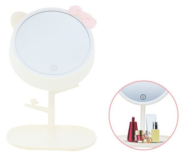 Oglinda de masa, iluminare LED, suport bijuterii si produse cosmetice, model urechi