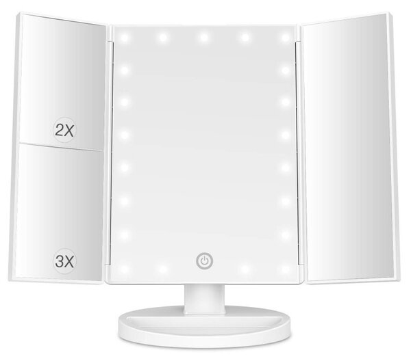 Oglinda cosmetica extensibila, 22 LED-uri, zoom 2X 3X, buton touch, USB, alb, RESIGILAT