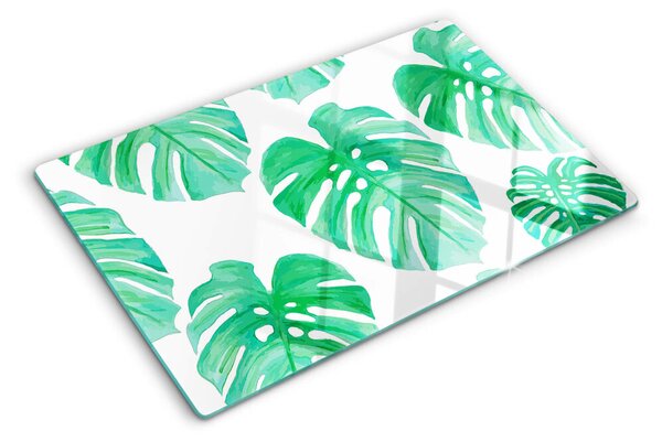 Tocător din sticlă Frunze de Monstera pe fundal alb