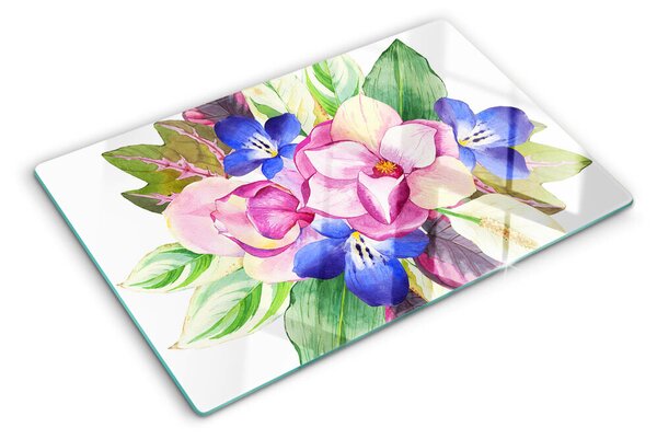 Tocător sticlă Model floral cu flori roz și albastre