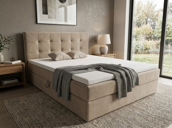 Pat boxspring tapițat DIRELIS TRINITY 140x200 cm bej Saltele: Saltea cu arcuri Bonell
