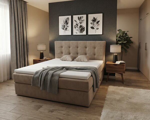 Pat boxspring tapițat DIRELIS TRINITY 140x200 cm bej Saltele: Saltea cu arcuri Bonell