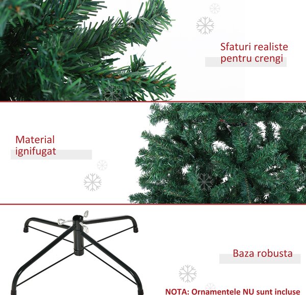 Brad de Craciun 180cm, brad artificial cu baza, brad verde, decoratiune de craciun de sarbatori HOMCOM | Aosom Romania