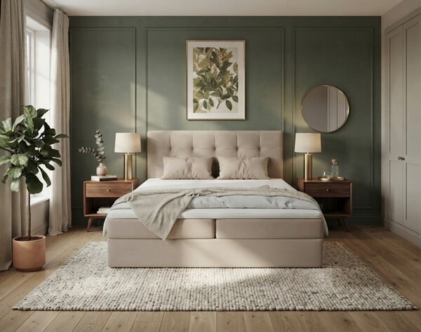 Pat boxspring tapițat DIRELIS TRINITY 140x200 cm bej Saltele: Saltea cu arcuri Bonell