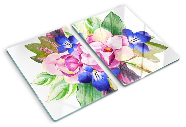 Tocător sticlă Model floral cu flori roz și albastre