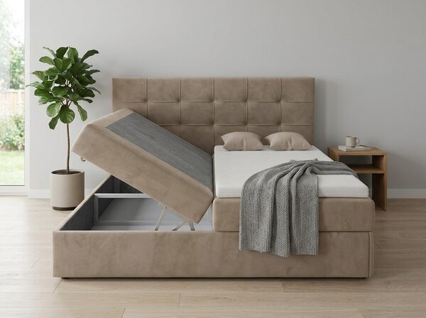 Pat boxspring tapițat DIRELIS TRINITY 140x200 cm bej Saltele: Saltea cu arcuri Bonell