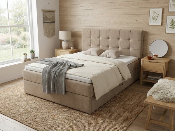 Pat boxspring tapițat DIRELIS TRINITY 140x200 cm bej Saltele: Saltea cu arcuri Bonell