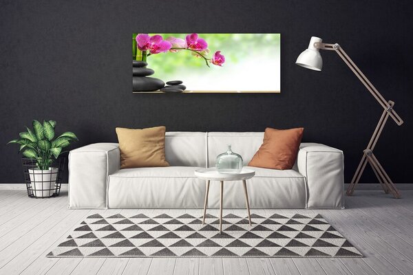 Tablou pe panza canvas Bamboo Tube flori Stones Arta Verde Rosu Negru