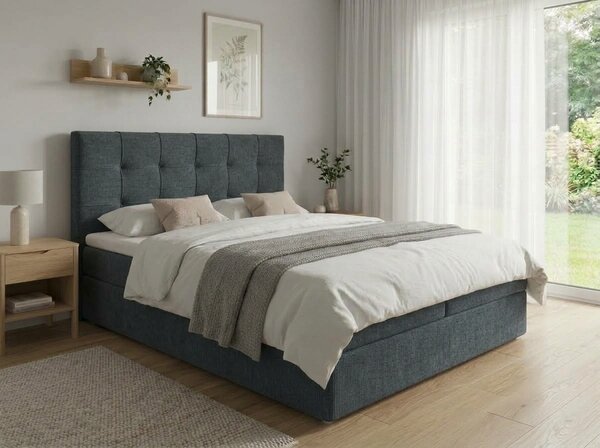 Pat tapițat boxspring DIRELIS VIBE 140x200 cm gri închis Saltele: Saltea cu arcuri Bonell