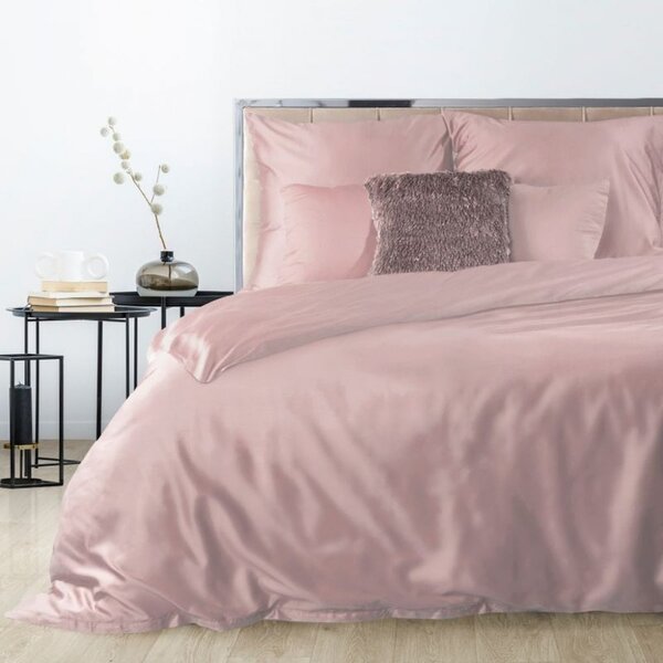 Lenjerie de pat dublă roz cu închidere cu fermoar 3 părți: 1buc 180 cmx200 + 2buc 70 cmx80