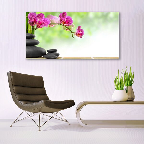 Tablou pe panza canvas Bamboo Tube flori Stones Arta Verde Rosu Negru
