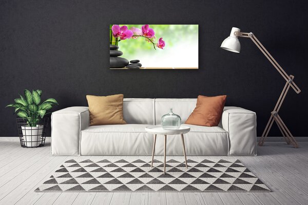 Tablou pe panza canvas Bamboo Tube flori Stones Arta Verde Rosu Negru