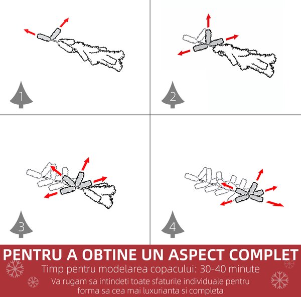Brad de Craciun de 210cm Pin artificial acoperit cu plus alb cu 631 ramuri, baza pliabila detasabila HOMCOM | Aosom RO