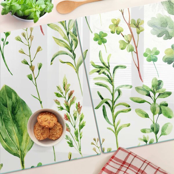 Tocător din sticlă Modele de plante în nuanțe de verde