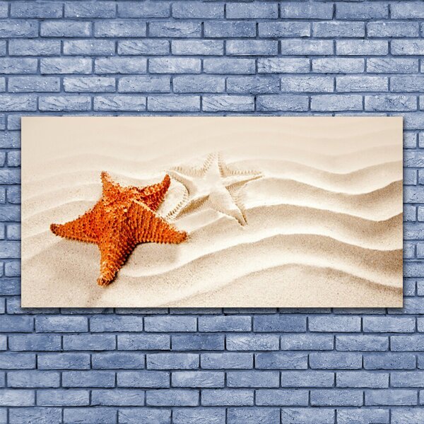Tablou pe sticla Starfish Sand Art Orange Alb Brun