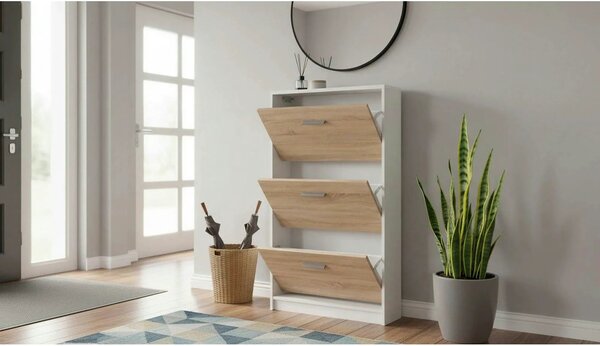Pantofar NEPO PLUS, stejar sonoma/alb, PAL laminat, 70x18x121 cm