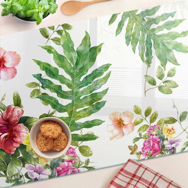 Tocător din sticlă Model floral cu frunze