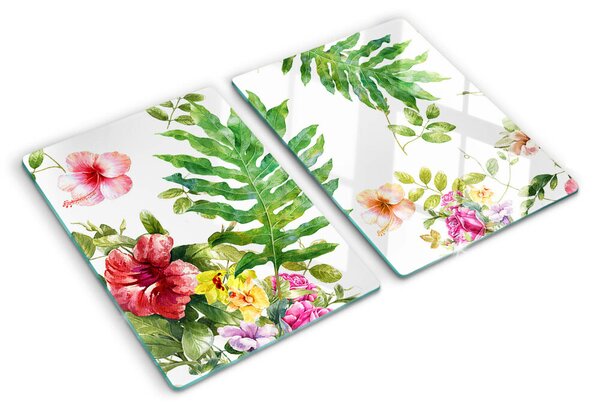 Tocător din sticlă Model floral cu frunze