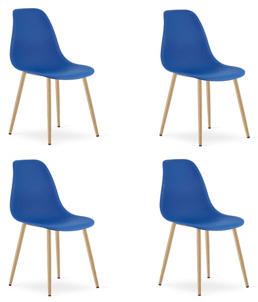 Set 4 Scaune Bucatarie/Dining Velo Plus Albastre Picioare Metalice Finisaj Lemn