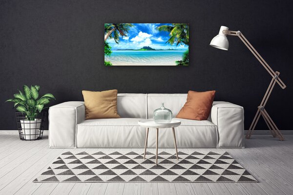 Tablou pe panza canvas Palm Sea peisaj copac Maro Verde Albastru