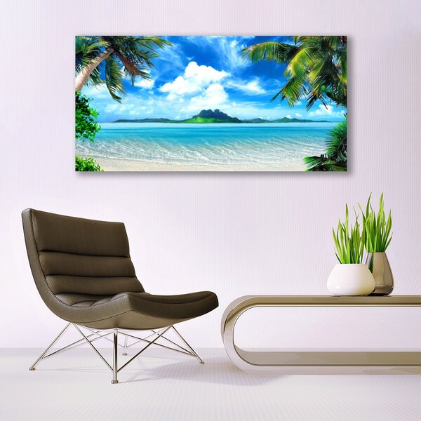 Tablou pe panza canvas Palm Sea peisaj copac Maro Verde Albastru