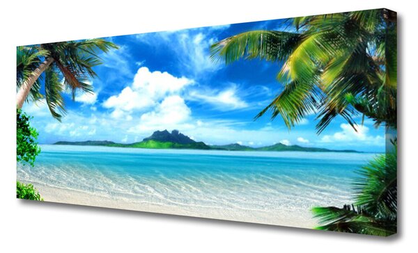 Tablou pe panza canvas Palm Sea peisaj copac Maro Verde Albastru