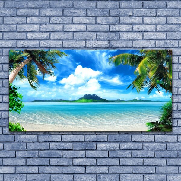 Tablou pe panza canvas Palm Sea peisaj copac Maro Verde Albastru